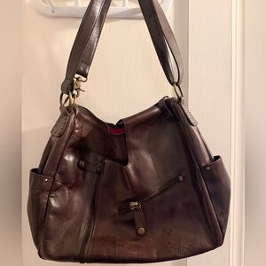 Armani Exchange Chocolate Brown Leather Shoulder Bag